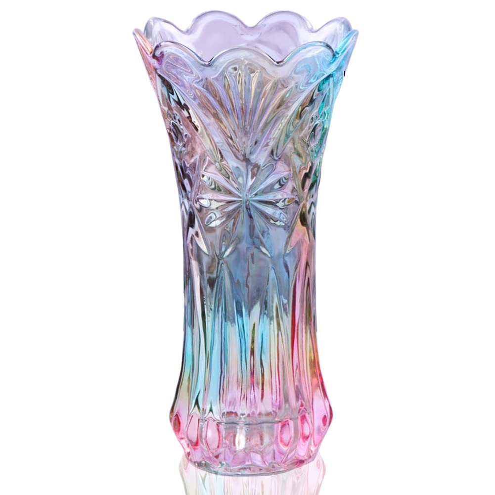 Kristallglas-Blumenvase, Regenbogenfarbene Glasvase, Pflanzenbehälter, dekorative Vase für Zuhause, Esstisch, Herzstück, Dekoration, Zubehör, Hochzeit, Urlaub, Party