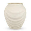 11" Rustic Ceramic Vase for Home Décor, Farmhouse Ribbed Pottery Vase for Pampas Grass & Dried Flowers, Decorative White Flower Vase for Living Room Table Shelf Mantel Centerpiece, Matte Ivory