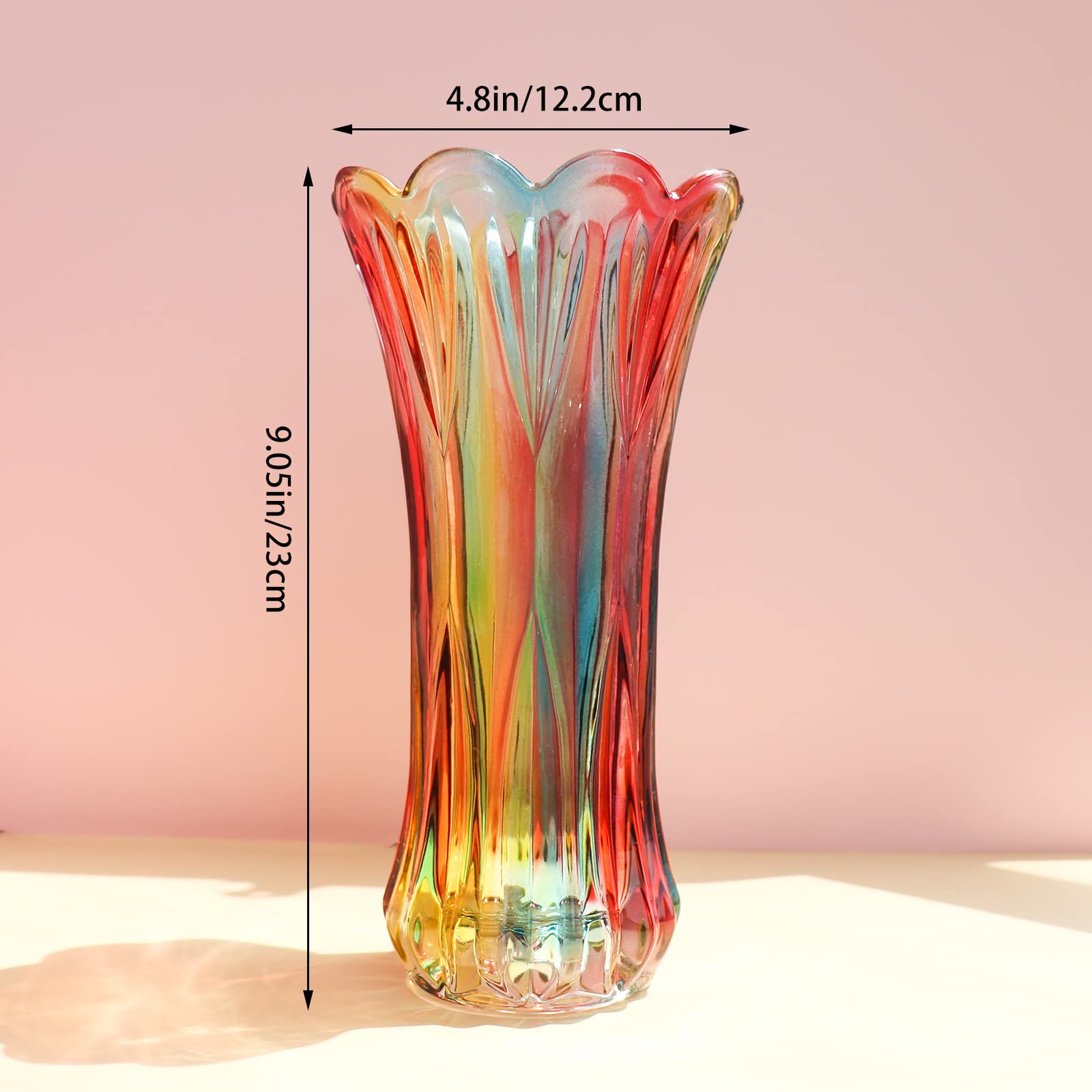 Kristallglas-Blumenvase, Regenbogenfarbene Glasvase, Pflanzenbehälter, dekorative Vase für Zuhause, Esstisch, Herzstück, Dekoration, Zubehör, Hochzeit, Urlaub, Party