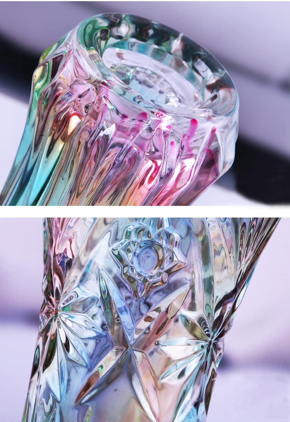 Kristallglas-Blumenvase, Regenbogenfarbene Glasvase, Pflanzenbehälter, dekorative Vase für Zuhause, Esstisch, Herzstück, Dekoration, Zubehör, Hochzeit, Urlaub, Party