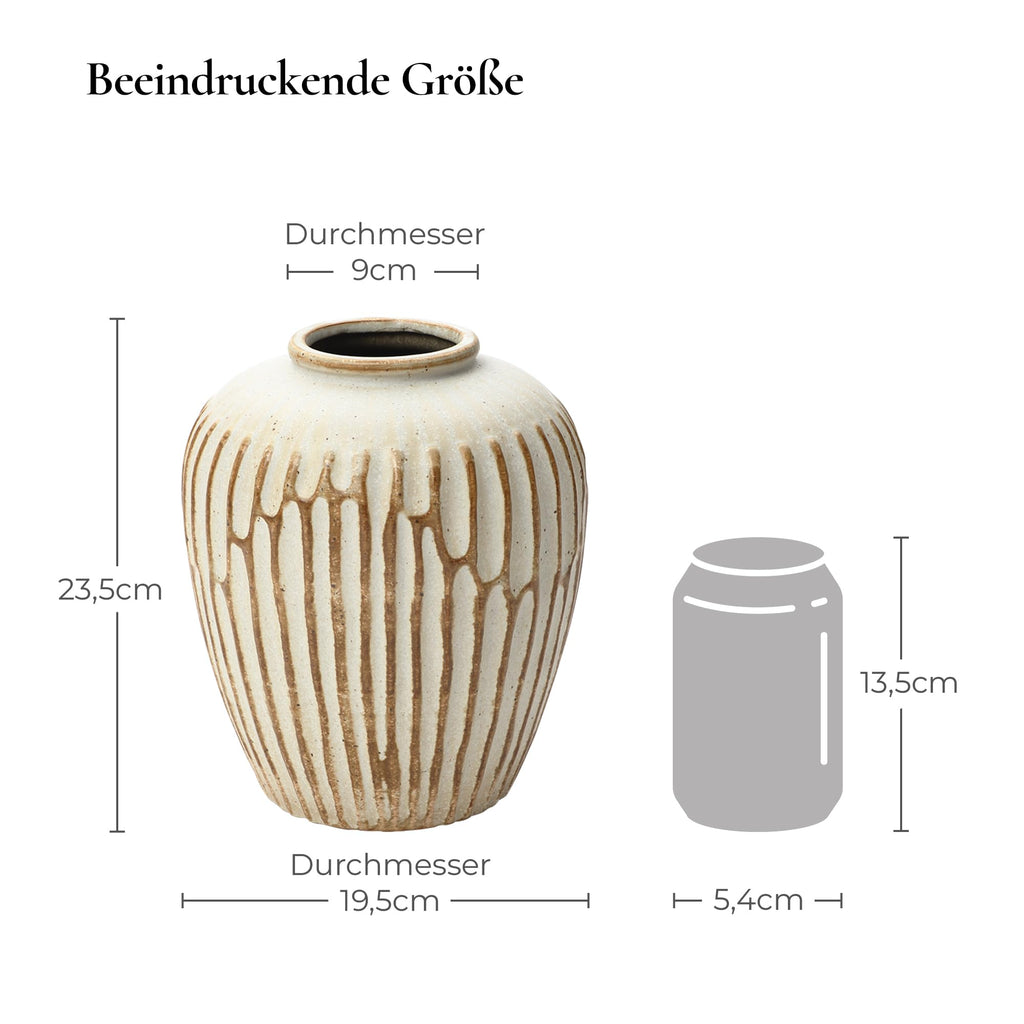 Vintage Vase Keramik im Antik-Stil, Kunstvolle Dekovase mit Patina-Optik, Wabi-Sabi Blumenvase für Zweige & Dekoblumen, Vintage Wohndeko 23 cm Höhe