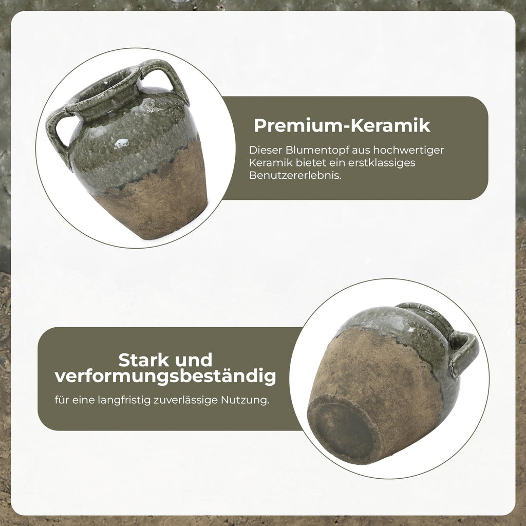 Vintage Vase Keramik im Antik-Stil, Kunstvolle Dekovase mit Patina-Optik, Wabi-Sabi Blumenvase für Zweige & Dekoblumen, Vintage Wohndeko 23 cm Höhe