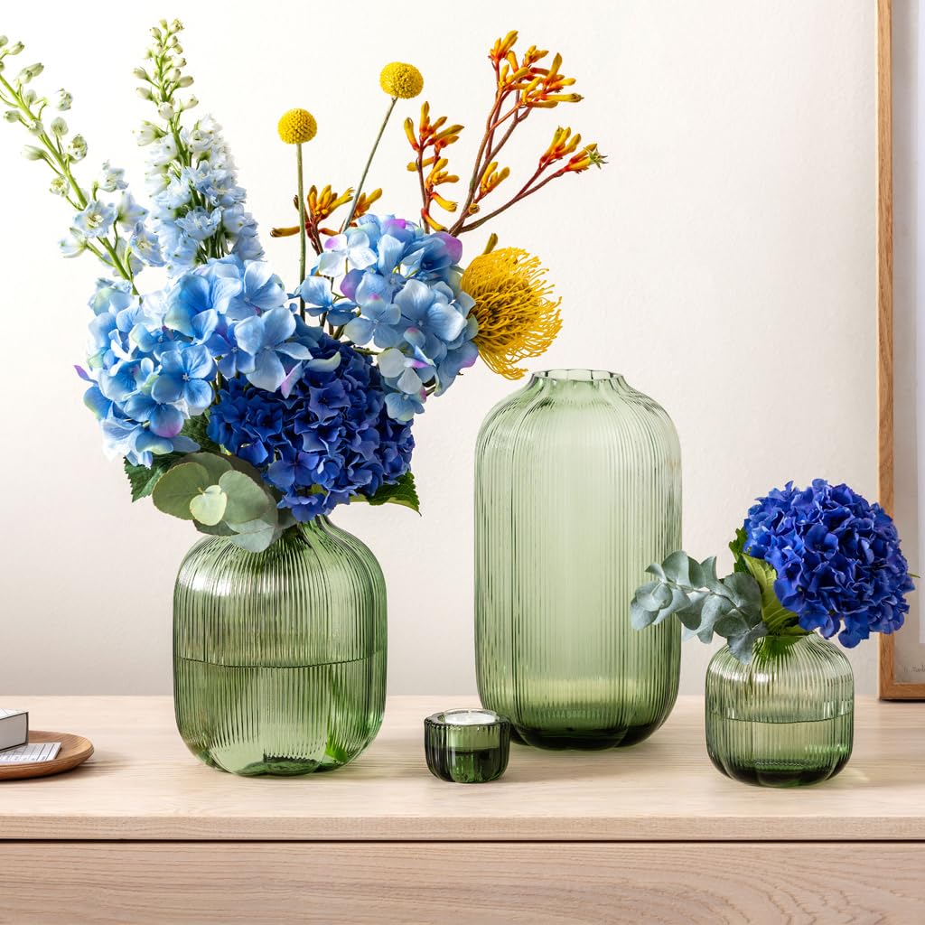 Villeroy & Boch – Fleur Bleu Vase 15 cm Blau, Spülmaschinenfest, Tischvase, Handgefertigte und Mundgeblasene Glasvase, Blumiges Design, Farbige Blumenvase, Deko Wohnung, Home Decor, Dekoraion, Glas