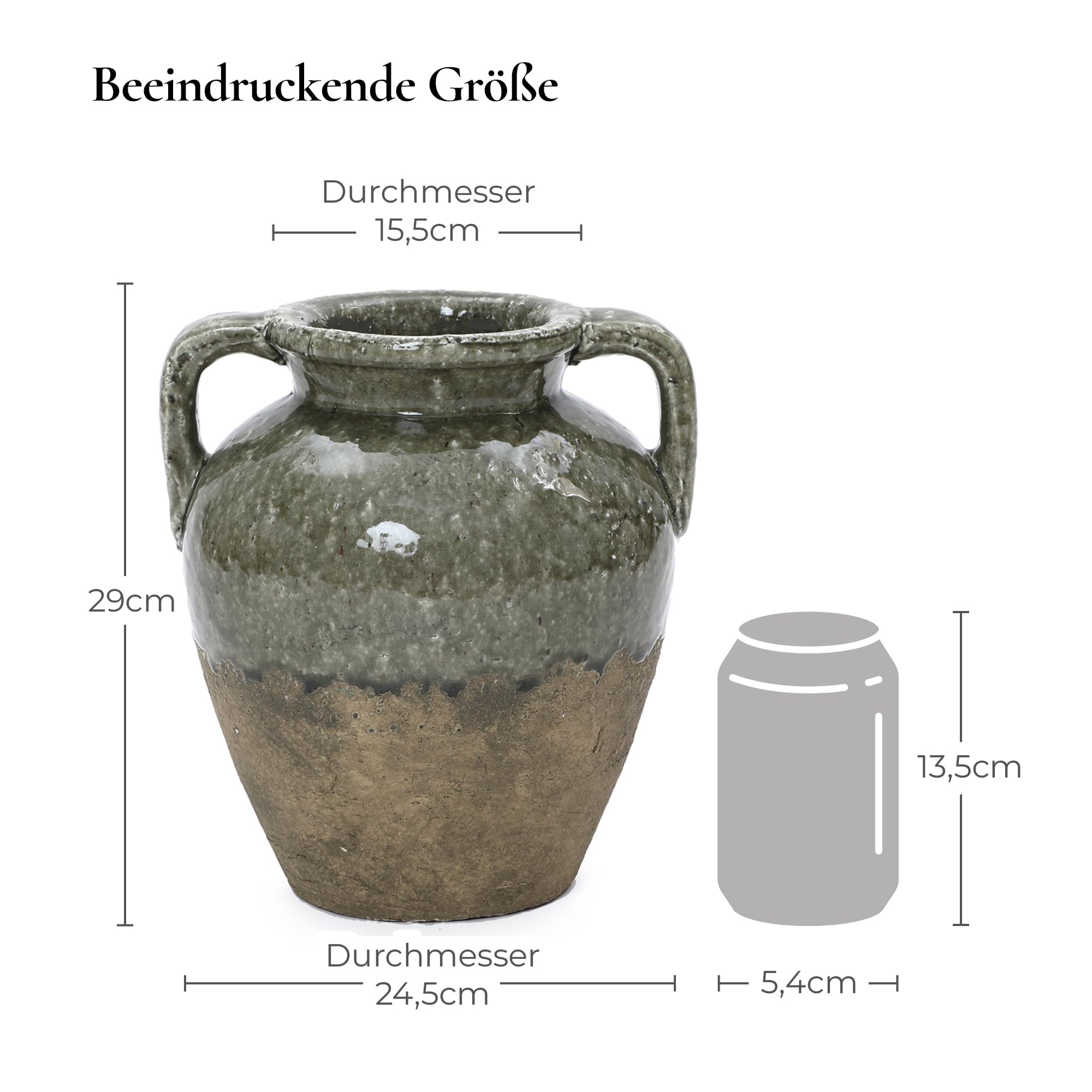 Vintage Vase Keramik im Antik-Stil, Kunstvolle Dekovase mit Patina-Optik, Wabi-Sabi Blumenvase für Zweige & Dekoblumen, Vintage Wohndeko 23 cm Höhe