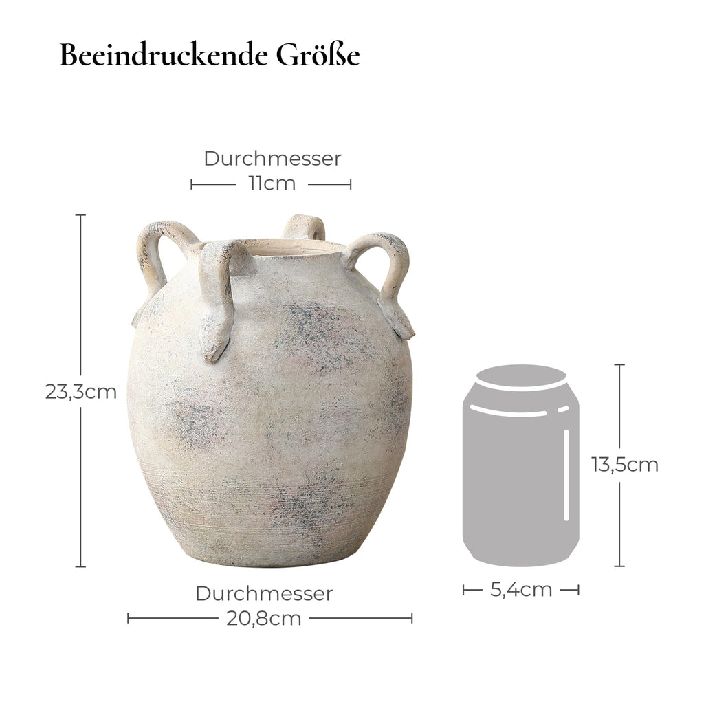 Vintage Vase Keramik im Antik-Stil, Kunstvolle Dekovase mit Patina-Optik, Wabi-Sabi Blumenvase für Zweige & Dekoblumen, Vintage Wohndeko 23 cm Höhe