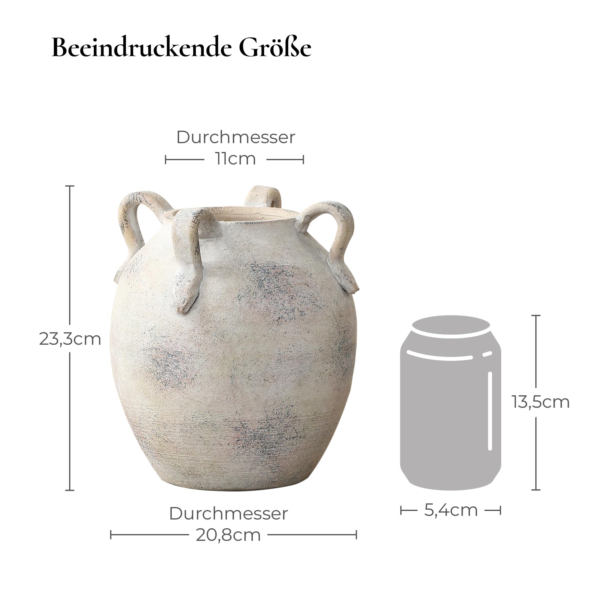 Vintage Vase Keramik im Antik-Stil, Kunstvolle Dekovase mit Patina-Optik, Wabi-Sabi Blumenvase für Zweige & Dekoblumen, Vintage Wohndeko 23 cm Höhe