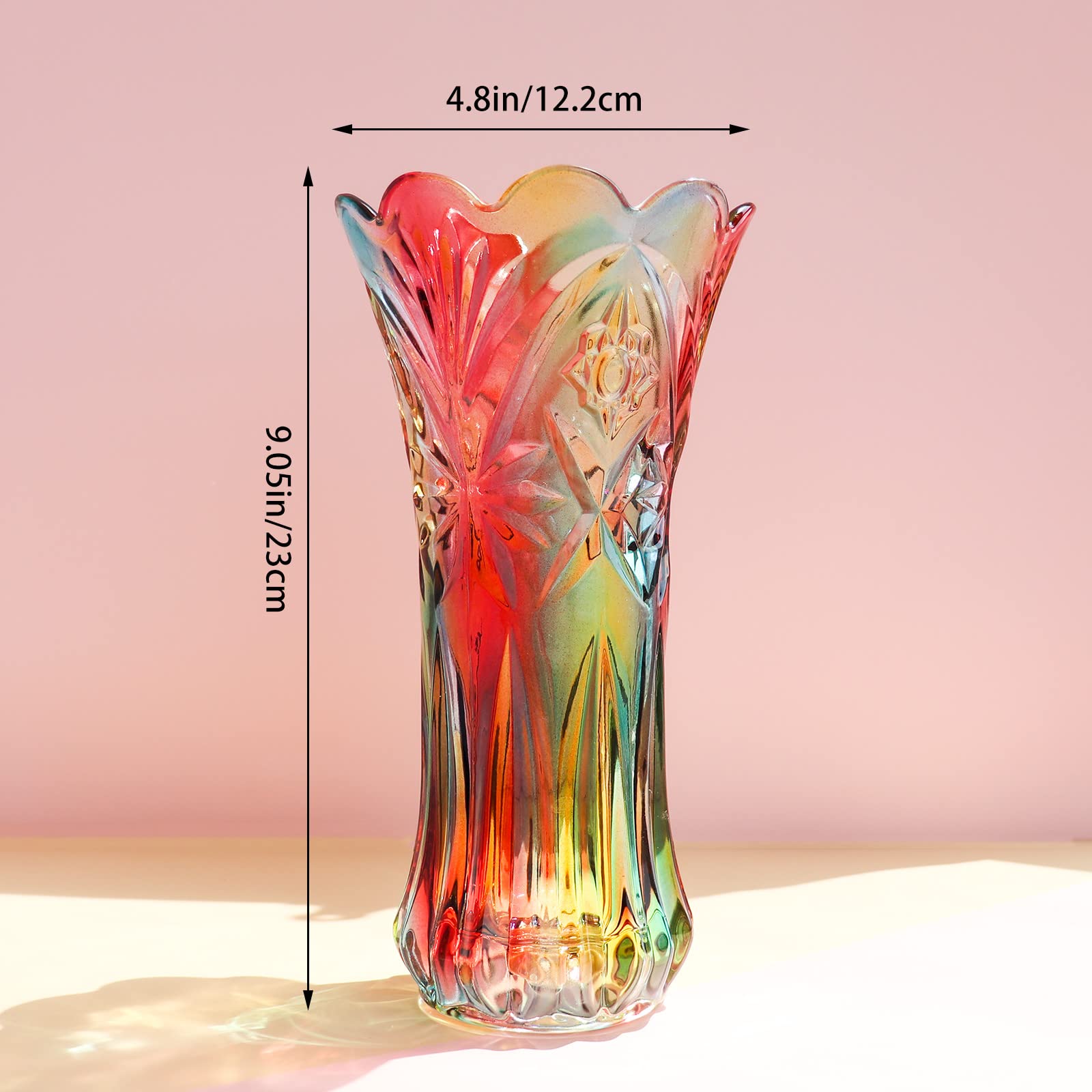 Kristallglas-Blumenvase, Regenbogenfarbene Glasvase, Pflanzenbehälter, dekorative Vase für Zuhause, Esstisch, Herzstück, Dekoration, Zubehör, Hochzeit, Urlaub, Party