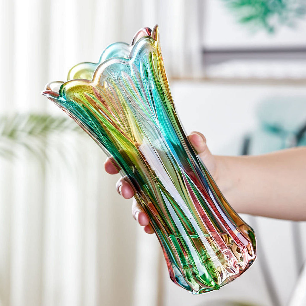 Kristallglas-Blumenvase, Regenbogenfarbene Glasvase, Pflanzenbehälter, dekorative Vase für Zuhause, Esstisch, Herzstück, Dekoration, Zubehör, Hochzeit, Urlaub, Party