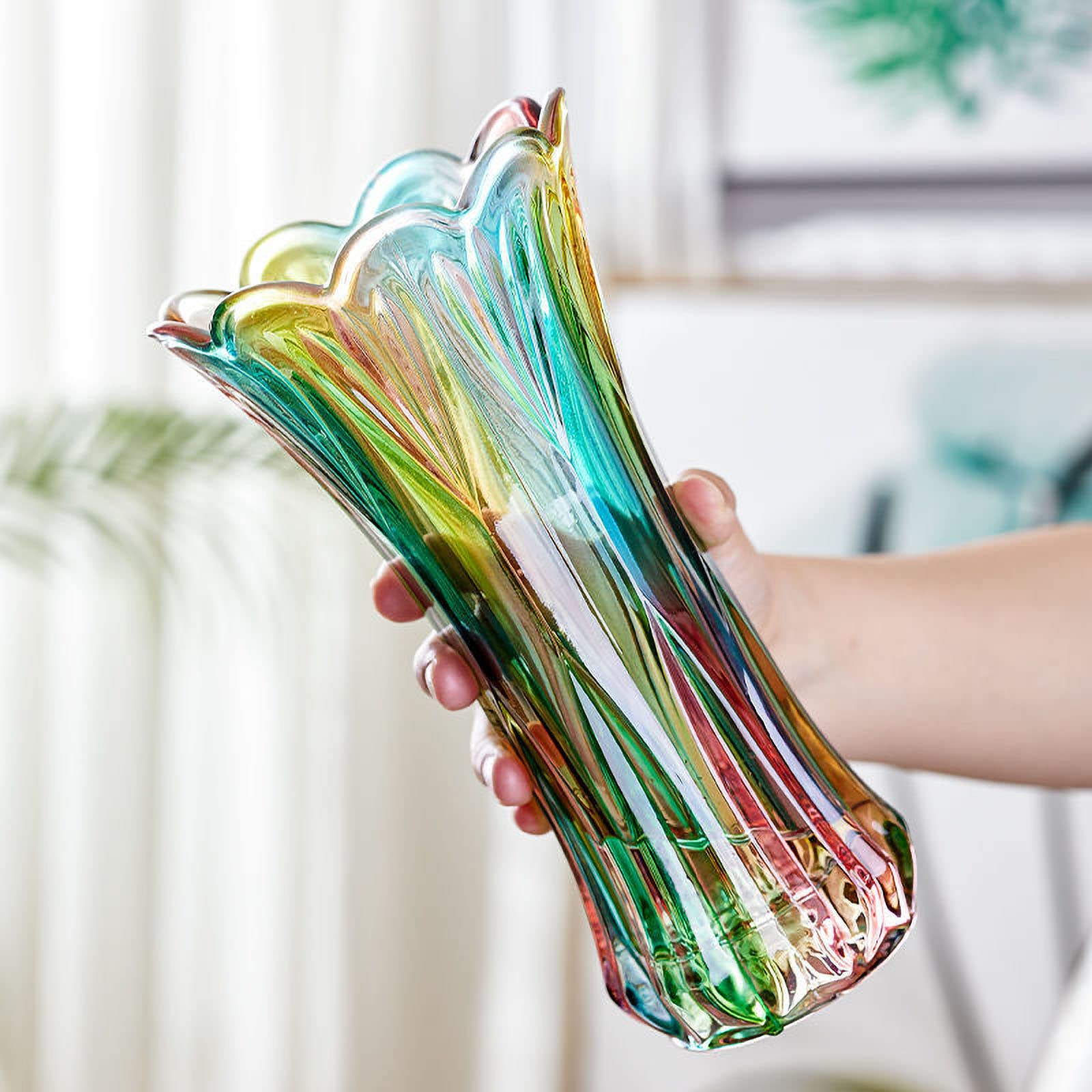 Kristallglas-Blumenvase, Regenbogenfarbene Glasvase, Pflanzenbehälter, dekorative Vase für Zuhause, Esstisch, Herzstück, Dekoration, Zubehör, Hochzeit, Urlaub, Party