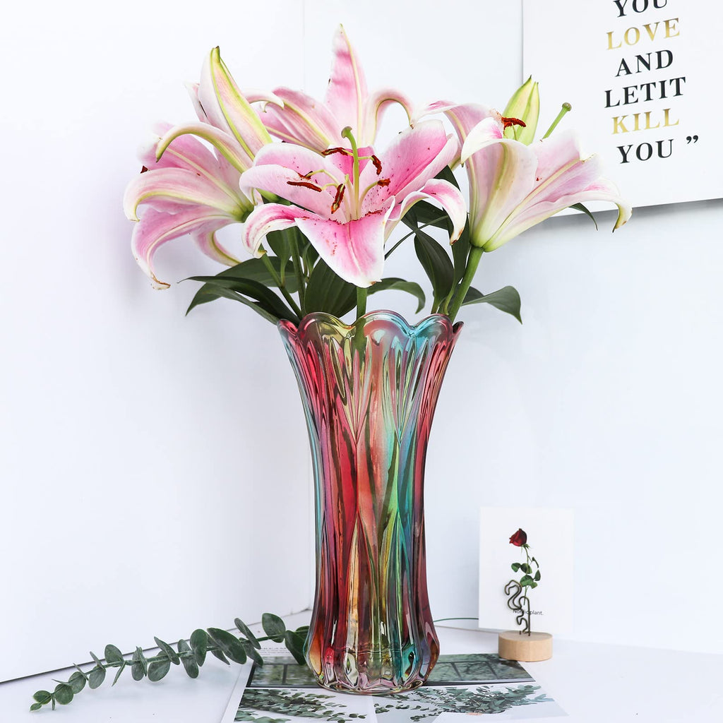 Kristallglas-Blumenvase, Regenbogenfarbene Glasvase, Pflanzenbehälter, dekorative Vase für Zuhause, Esstisch, Herzstück, Dekoration, Zubehör, Hochzeit, Urlaub, Party