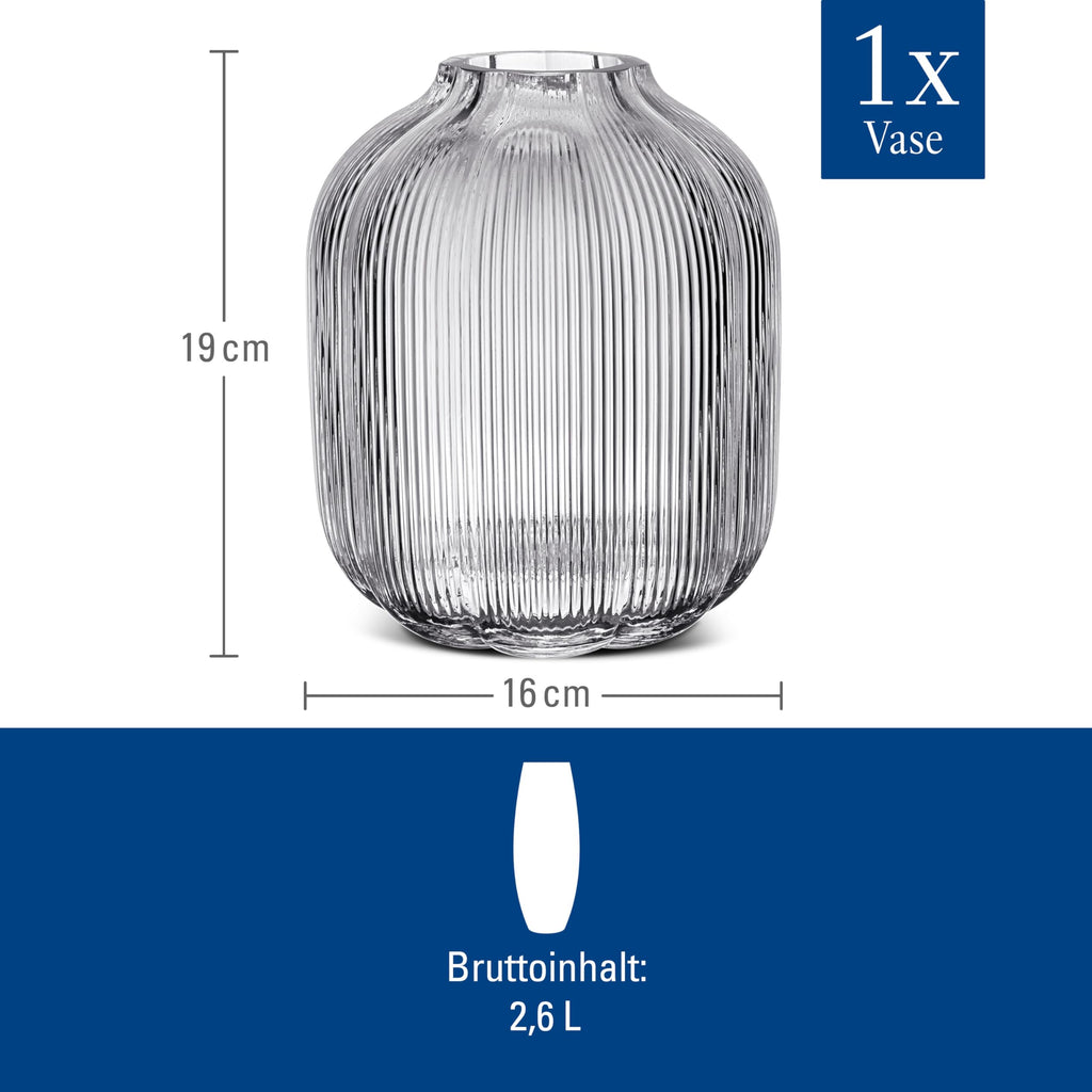 Villeroy & Boch – Fleur Bleu Vase 15 cm Blau, Spülmaschinenfest, Tischvase, Handgefertigte und Mundgeblasene Glasvase, Blumiges Design, Farbige Blumenvase, Deko Wohnung, Home Decor, Dekoraion, Glas