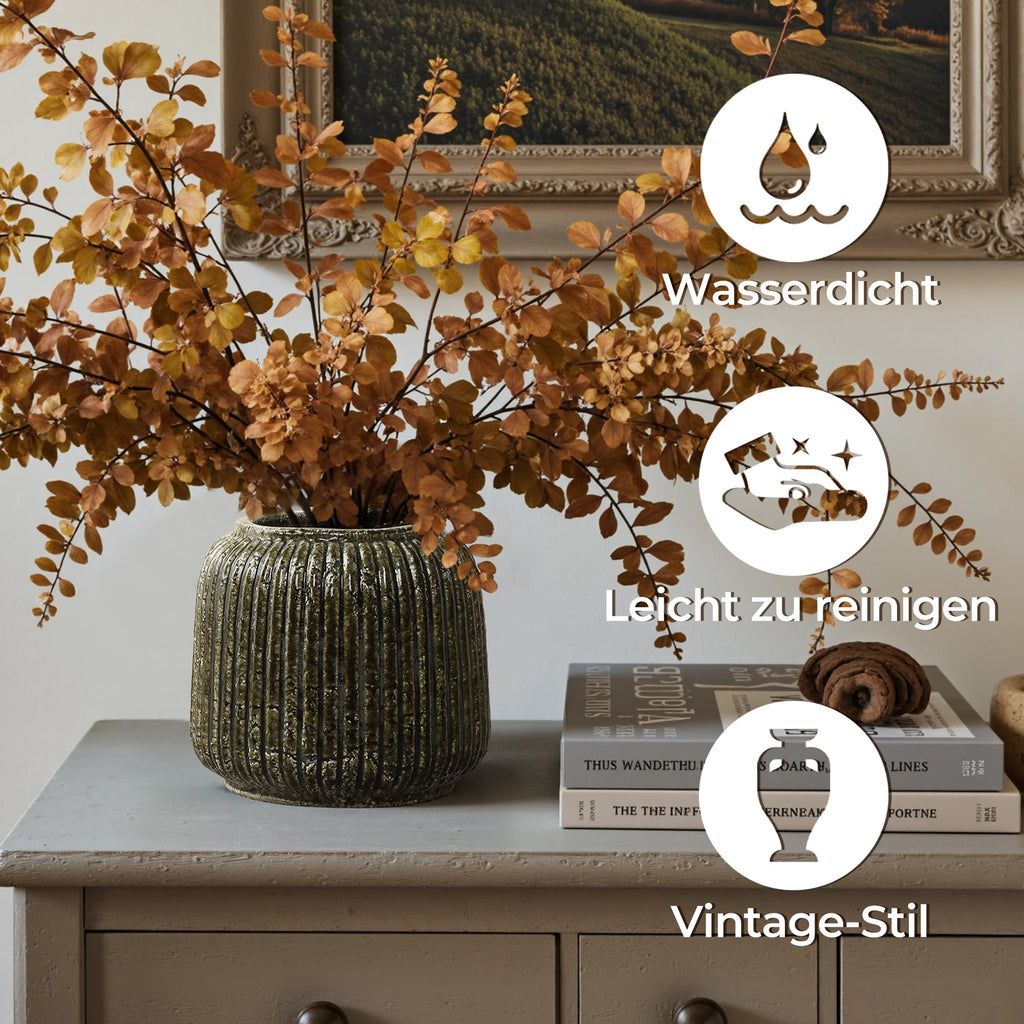 Vintage Vase Keramik im Antik-Stil, Kunstvolle Dekovase mit Patina-Optik, Wabi-Sabi Blumenvase für Zweige & Dekoblumen, Vintage Wohndeko 23 cm Höhe