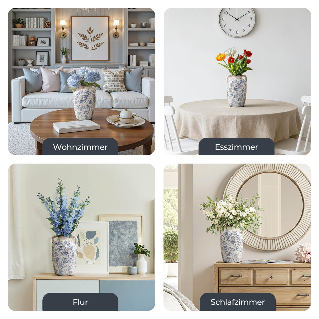 Vintage Vase Keramik im Antik-Stil, Kunstvolle Dekovase mit Patina-Optik, Wabi-Sabi Blumenvase für Zweige & Dekoblumen, Vintage Wohndeko 23 cm Höhe