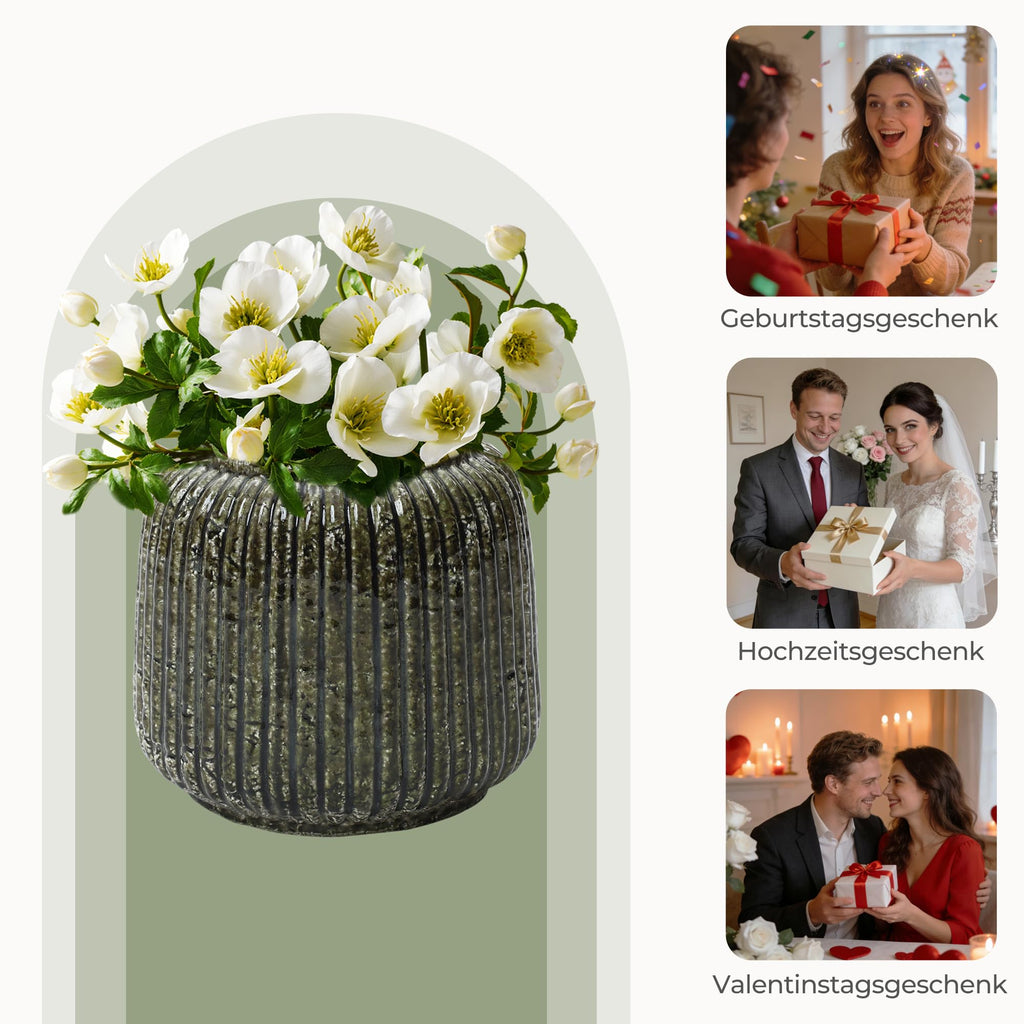 Vintage Vase Keramik im Antik-Stil, Kunstvolle Dekovase mit Patina-Optik, Wabi-Sabi Blumenvase für Zweige & Dekoblumen, Vintage Wohndeko 23 cm Höhe