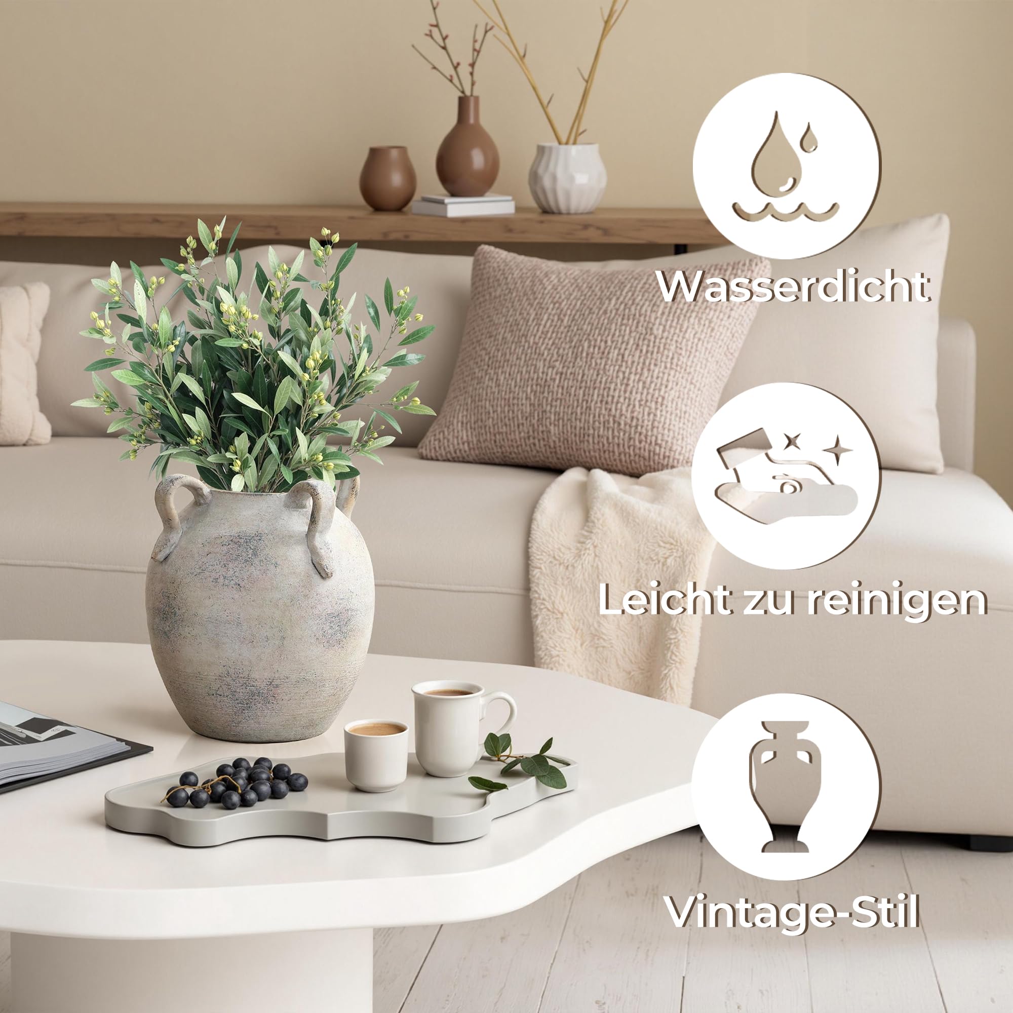 Vintage Vase Keramik im Antik-Stil, Kunstvolle Dekovase mit Patina-Optik, Wabi-Sabi Blumenvase für Zweige & Dekoblumen, Vintage Wohndeko 23 cm Höhe