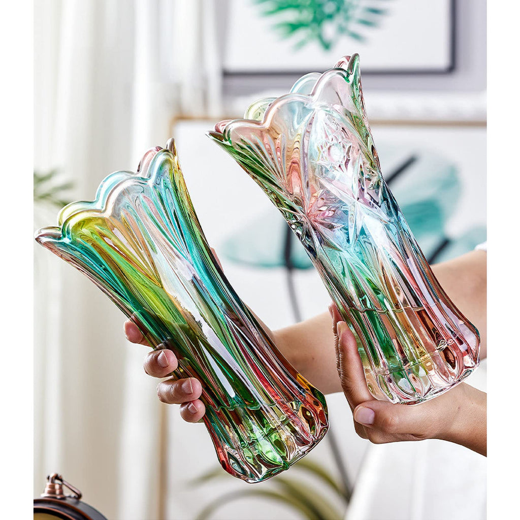 Kristallglas-Blumenvase, Regenbogenfarbene Glasvase, Pflanzenbehälter, dekorative Vase für Zuhause, Esstisch, Herzstück, Dekoration, Zubehör, Hochzeit, Urlaub, Party