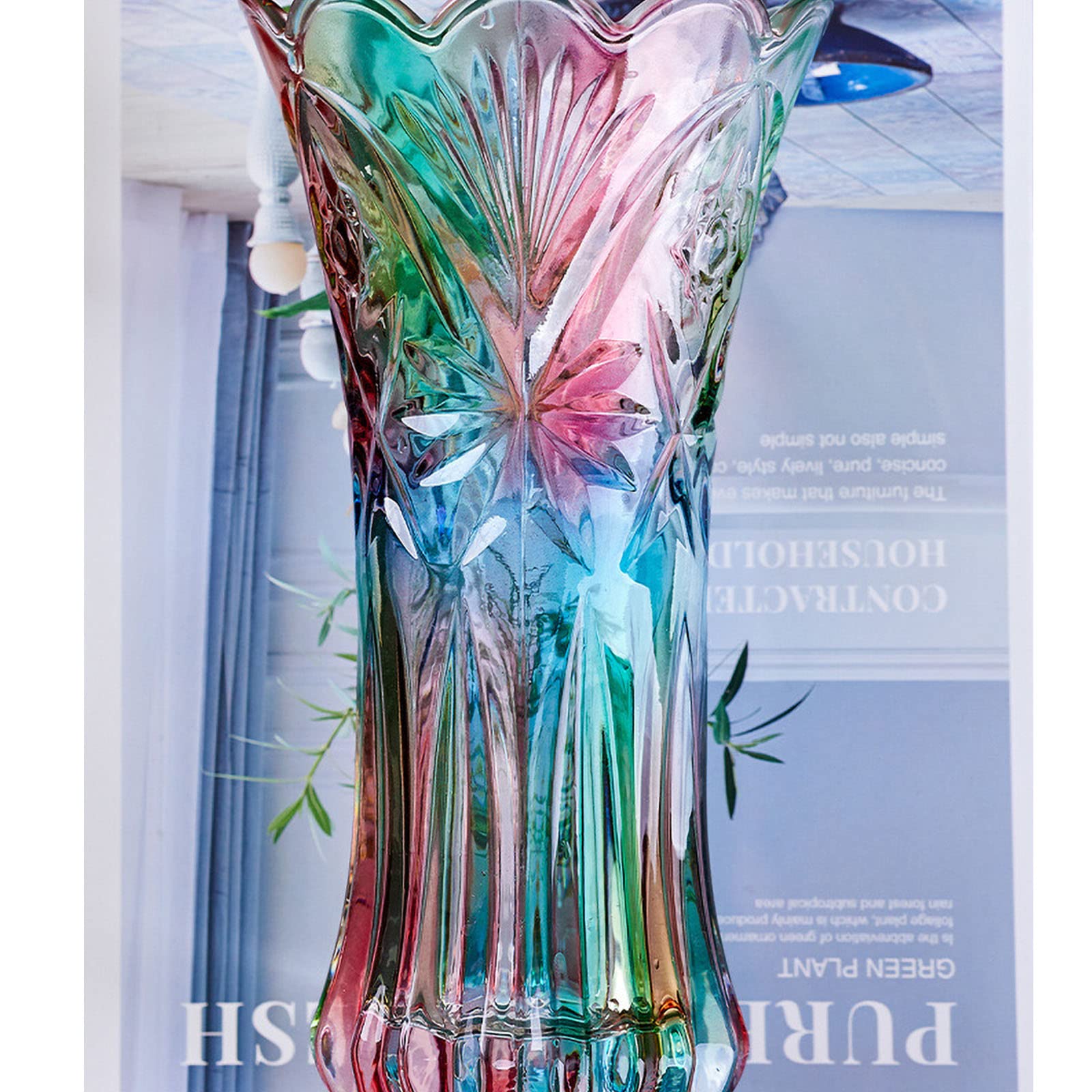 Kristallglas-Blumenvase, Regenbogenfarbene Glasvase, Pflanzenbehälter, dekorative Vase für Zuhause, Esstisch, Herzstück, Dekoration, Zubehör, Hochzeit, Urlaub, Party