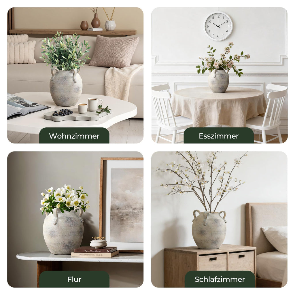 Vintage Vase Keramik im Antik-Stil, Kunstvolle Dekovase mit Patina-Optik, Wabi-Sabi Blumenvase für Zweige & Dekoblumen, Vintage Wohndeko 23 cm Höhe