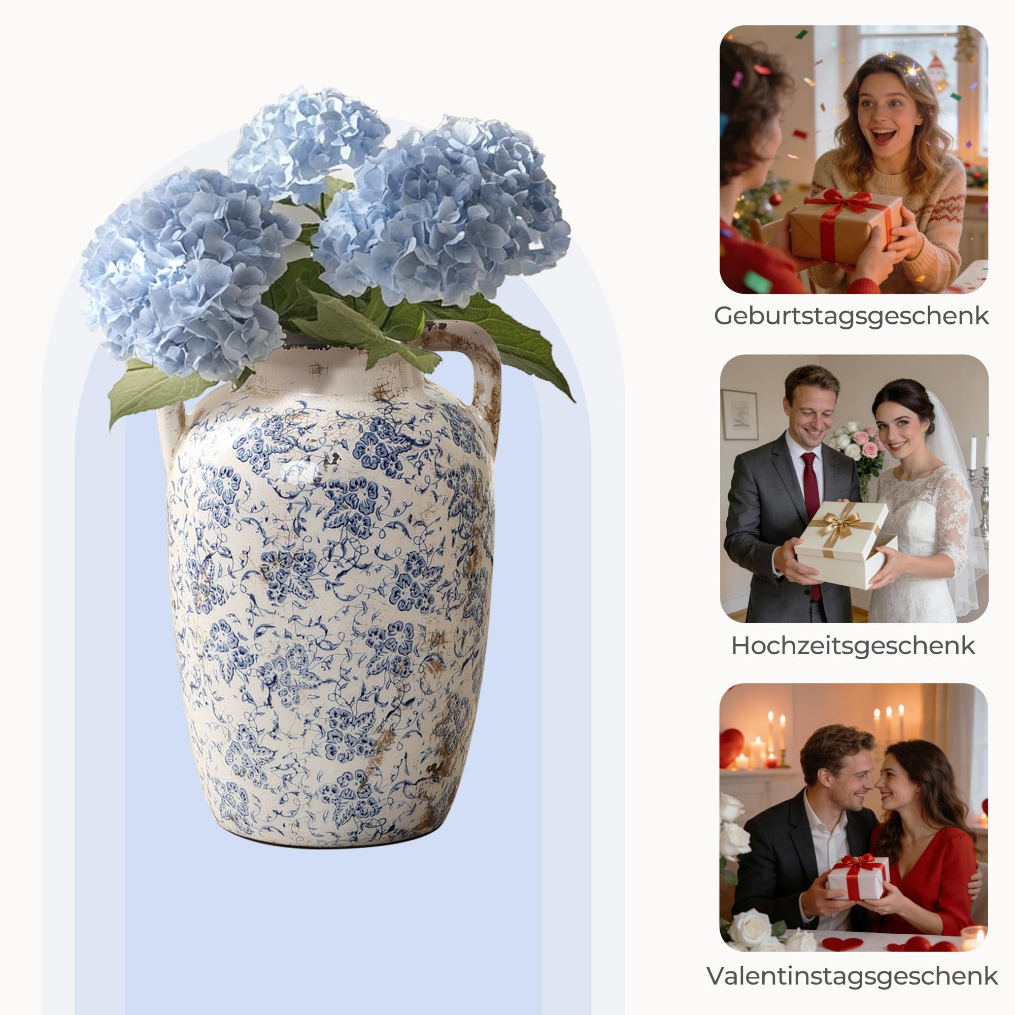 Vintage Vase Keramik im Antik-Stil, Kunstvolle Dekovase mit Patina-Optik, Wabi-Sabi Blumenvase für Zweige & Dekoblumen, Vintage Wohndeko 23 cm Höhe