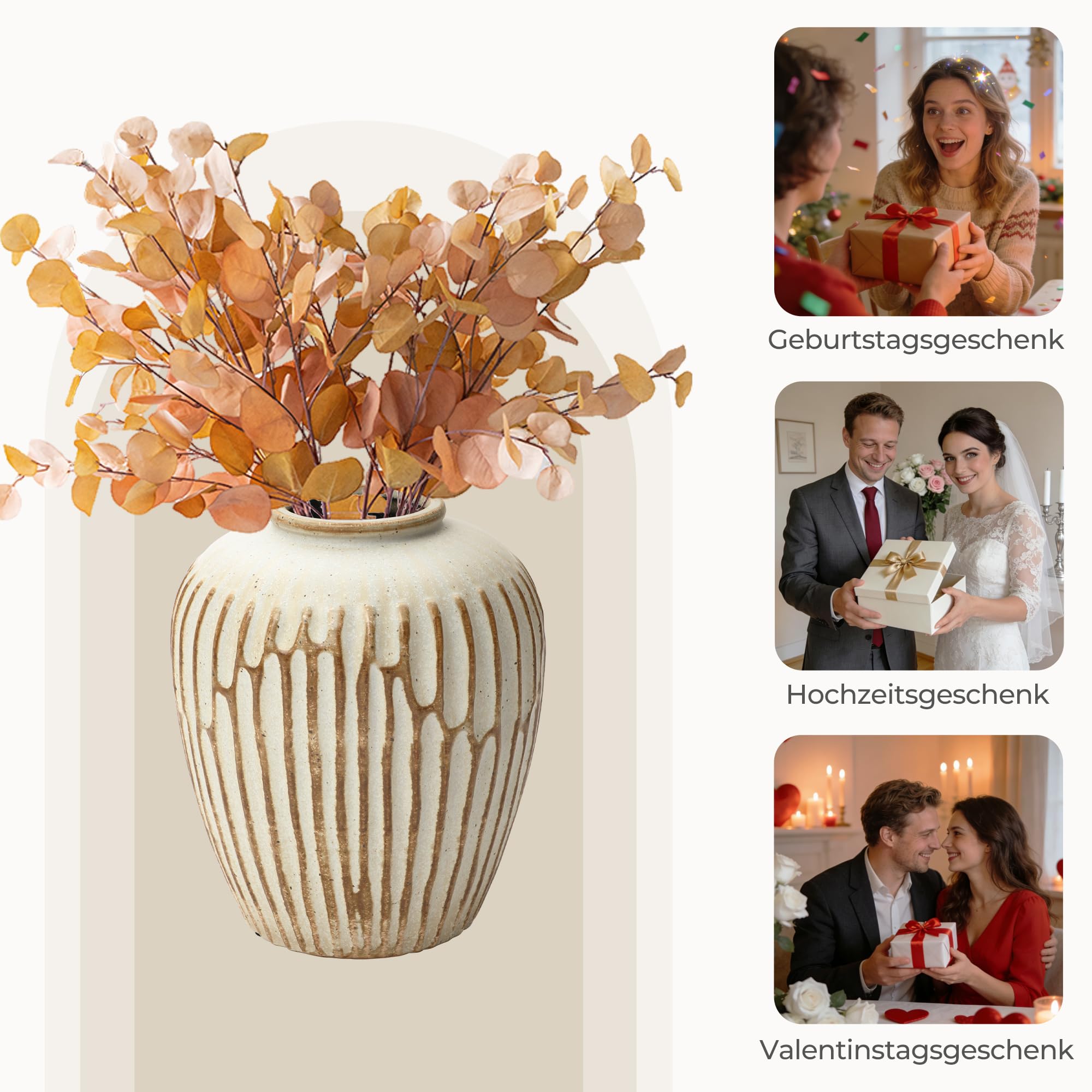 Vintage Vase Keramik im Antik-Stil, Kunstvolle Dekovase mit Patina-Optik, Wabi-Sabi Blumenvase für Zweige & Dekoblumen, Vintage Wohndeko 23 cm Höhe