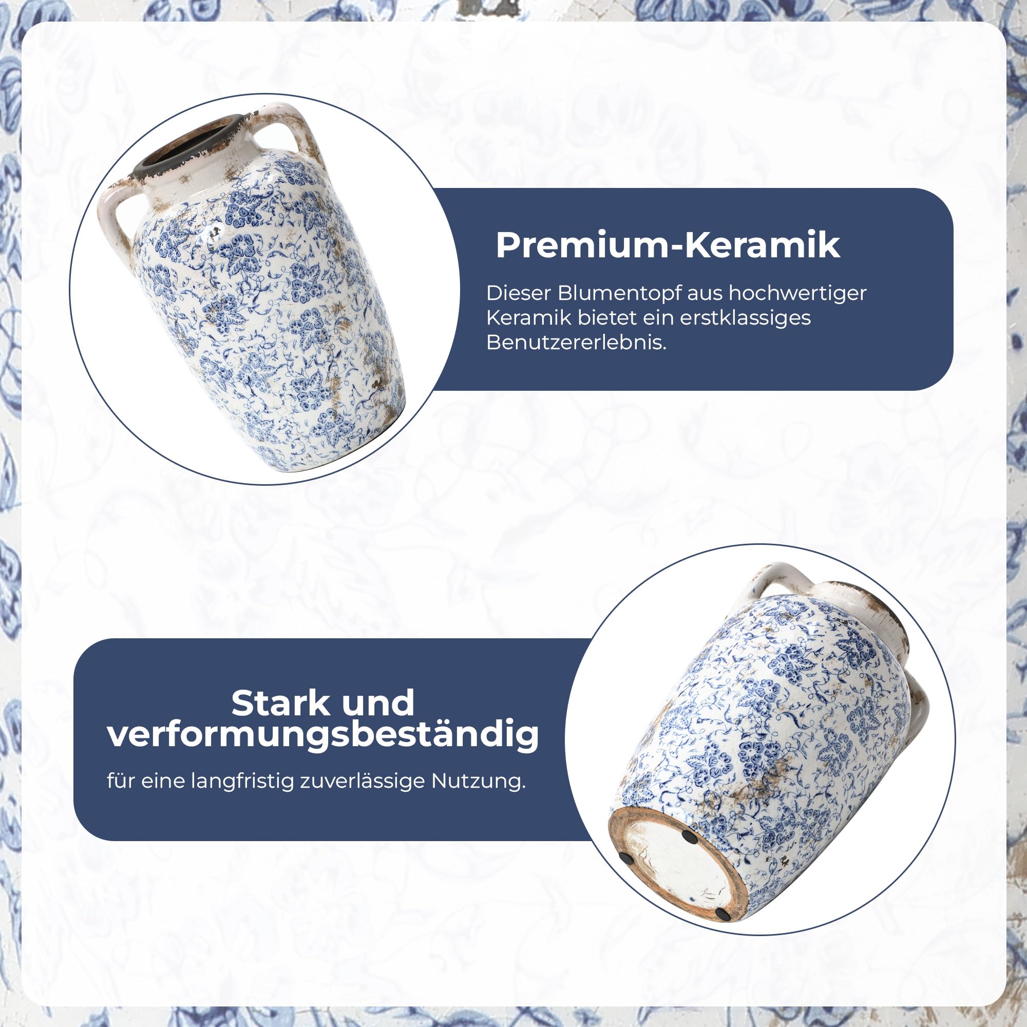 Vintage Vase Keramik im Antik-Stil, Kunstvolle Dekovase mit Patina-Optik, Wabi-Sabi Blumenvase für Zweige & Dekoblumen, Vintage Wohndeko 23 cm Höhe