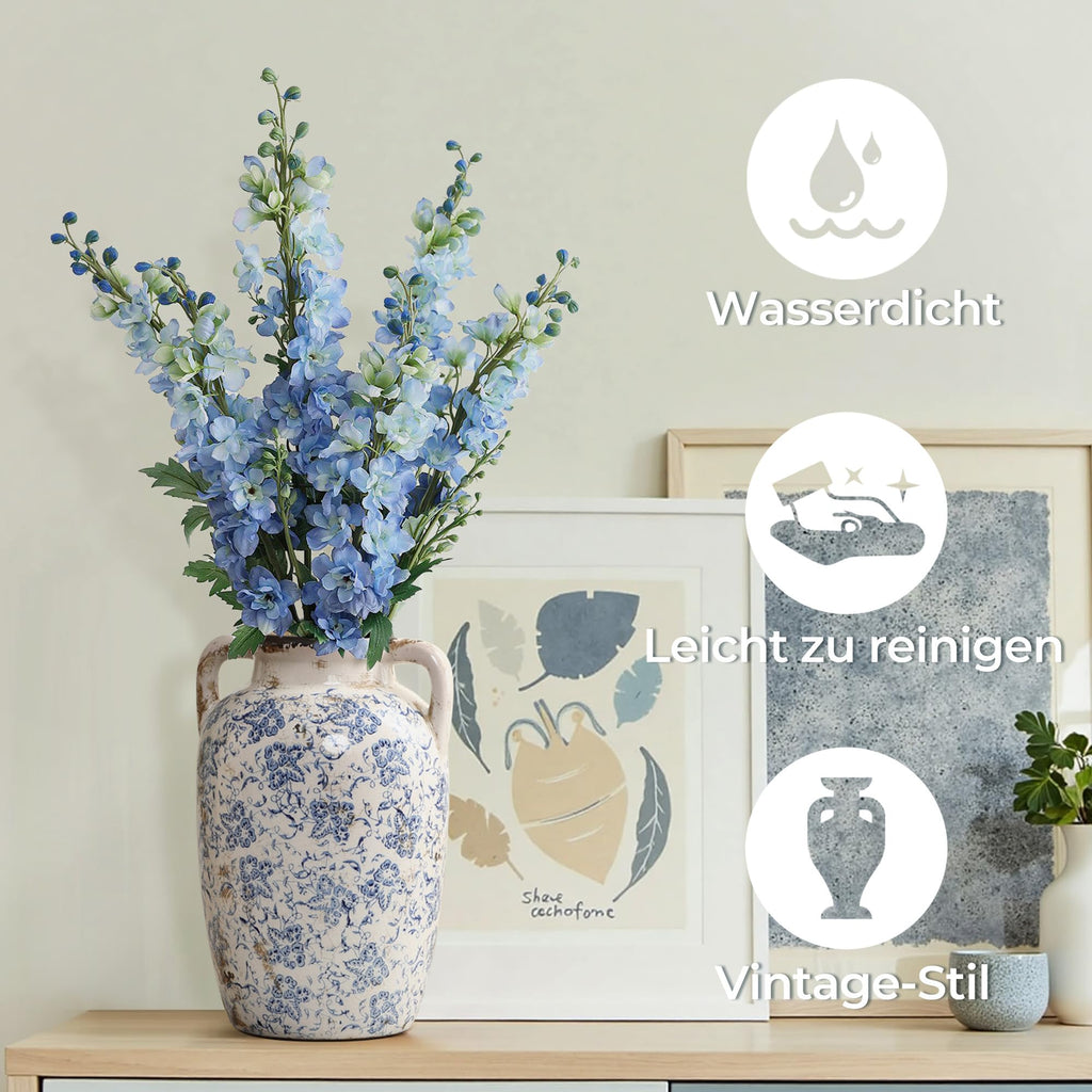 Vintage Vase Keramik im Antik-Stil, Kunstvolle Dekovase mit Patina-Optik, Wabi-Sabi Blumenvase für Zweige & Dekoblumen, Vintage Wohndeko 23 cm Höhe