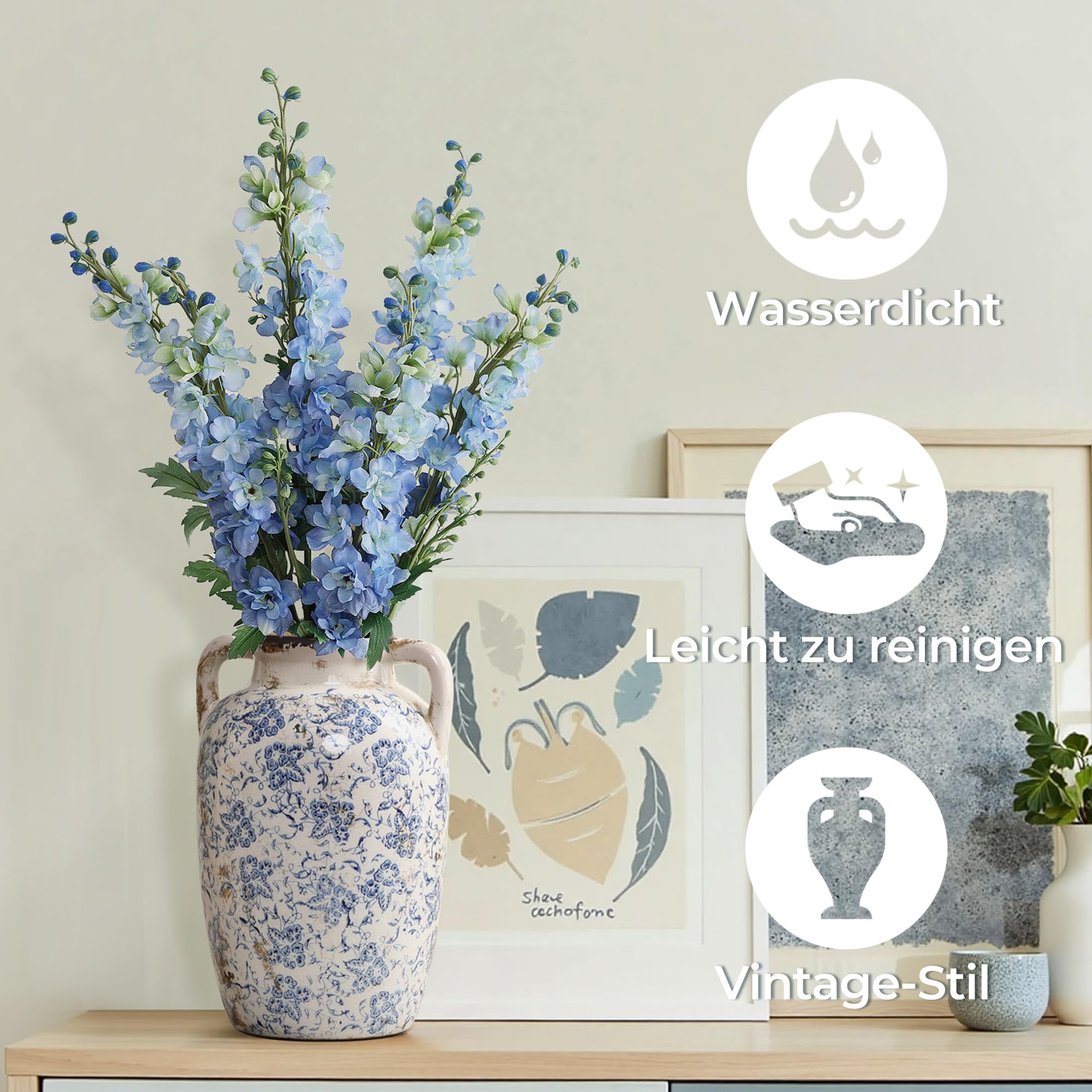 Vintage Vase Keramik im Antik-Stil, Kunstvolle Dekovase mit Patina-Optik, Wabi-Sabi Blumenvase für Zweige & Dekoblumen, Vintage Wohndeko 23 cm Höhe