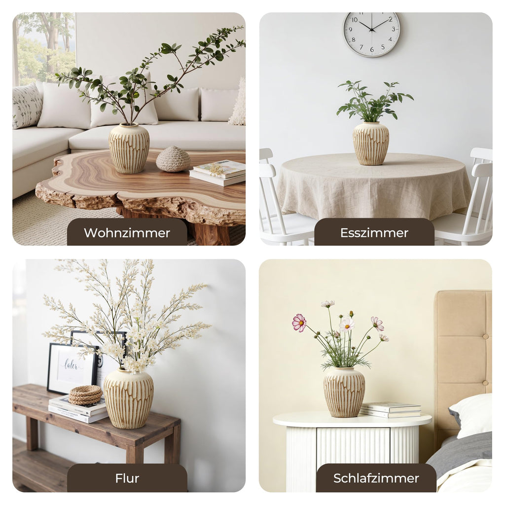 Vintage Vase Keramik im Antik-Stil, Kunstvolle Dekovase mit Patina-Optik, Wabi-Sabi Blumenvase für Zweige & Dekoblumen, Vintage Wohndeko 23 cm Höhe