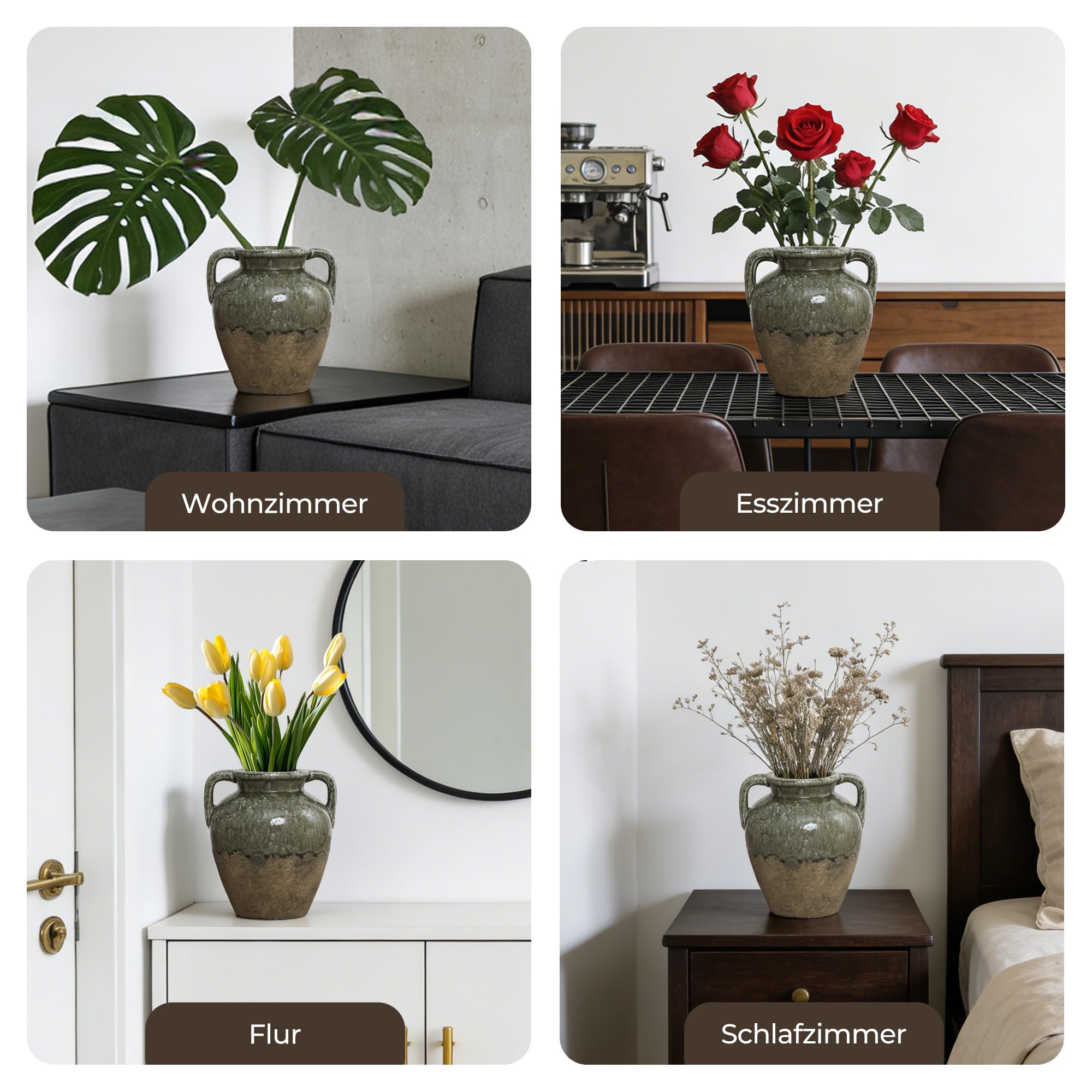 Vintage Vase Keramik im Antik-Stil, Kunstvolle Dekovase mit Patina-Optik, Wabi-Sabi Blumenvase für Zweige & Dekoblumen, Vintage Wohndeko 23 cm Höhe