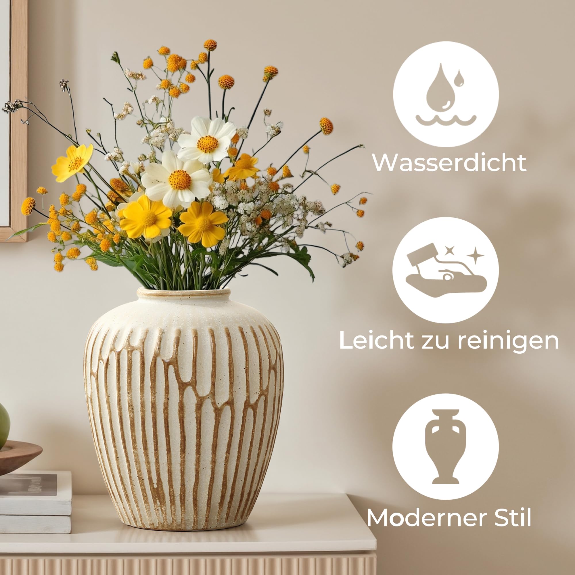 Vintage Vase Keramik im Antik-Stil, Kunstvolle Dekovase mit Patina-Optik, Wabi-Sabi Blumenvase für Zweige & Dekoblumen, Vintage Wohndeko 23 cm Höhe