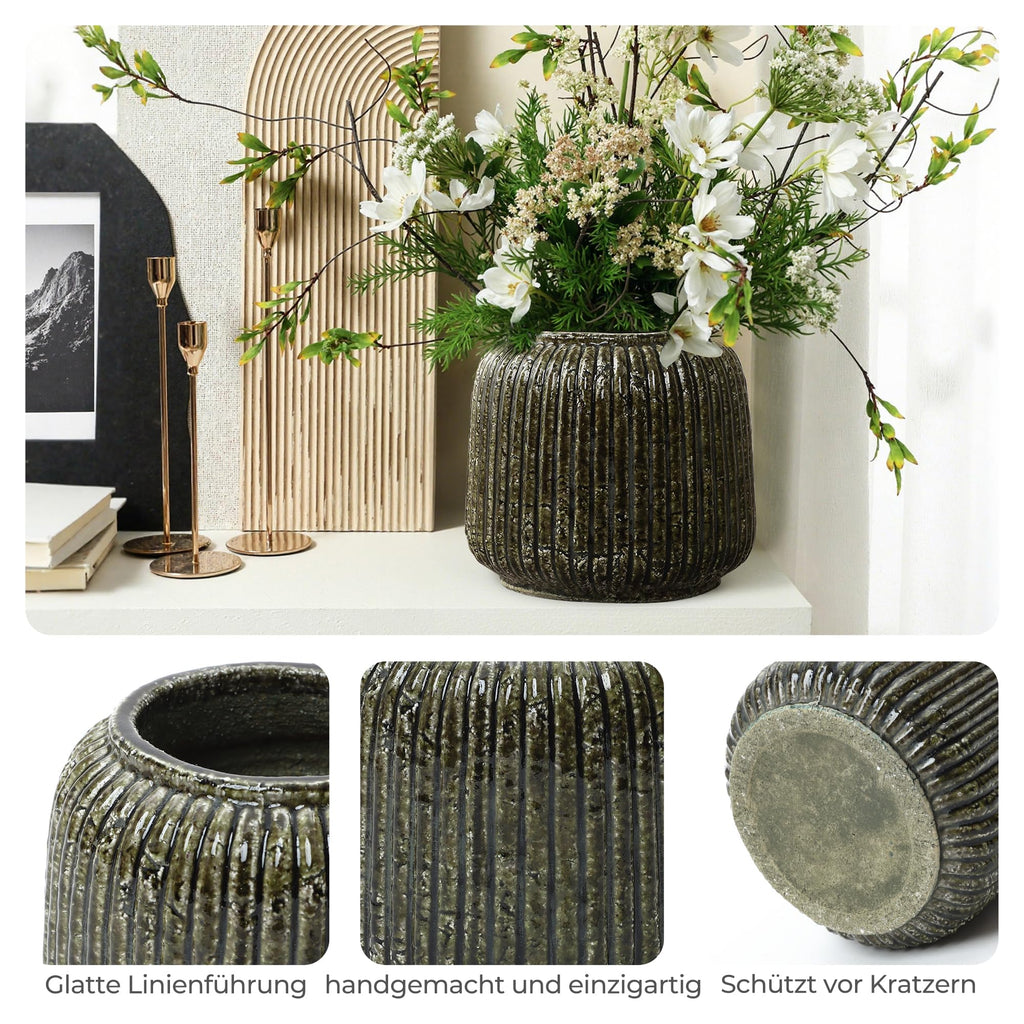 Vintage Vase Keramik im Antik-Stil, Kunstvolle Dekovase mit Patina-Optik, Wabi-Sabi Blumenvase für Zweige & Dekoblumen, Vintage Wohndeko 23 cm Höhe