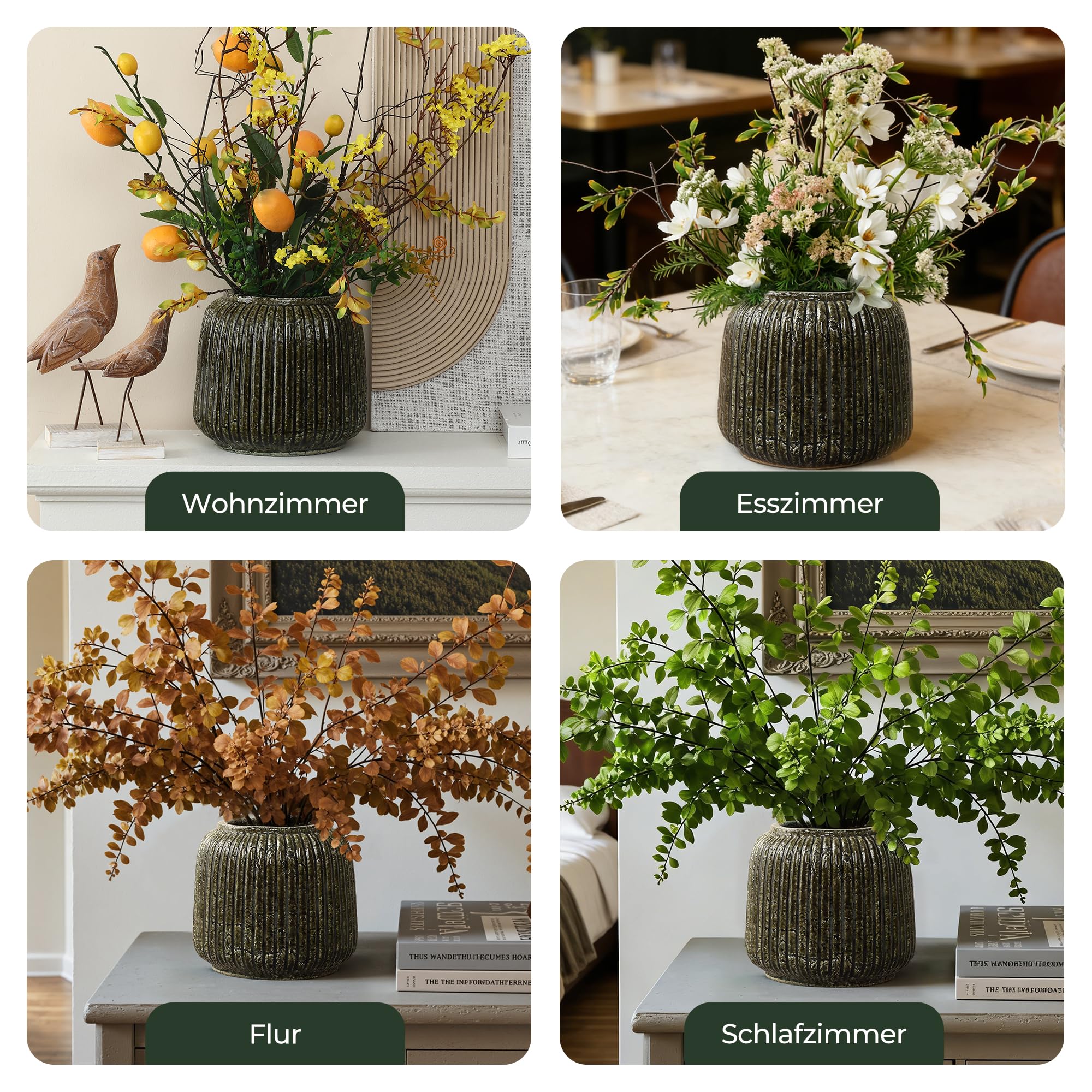 Vintage Vase Keramik im Antik-Stil, Kunstvolle Dekovase mit Patina-Optik, Wabi-Sabi Blumenvase für Zweige & Dekoblumen, Vintage Wohndeko 23 cm Höhe